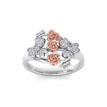 Load image into Gallery viewer, Rose Garden ring in white gold with butterflies with white diamond of 0.12 ct in weight