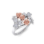 Load image into Gallery viewer, Rose Garden ring in white gold with butterflies with white diamond of 0.12 ct in weight