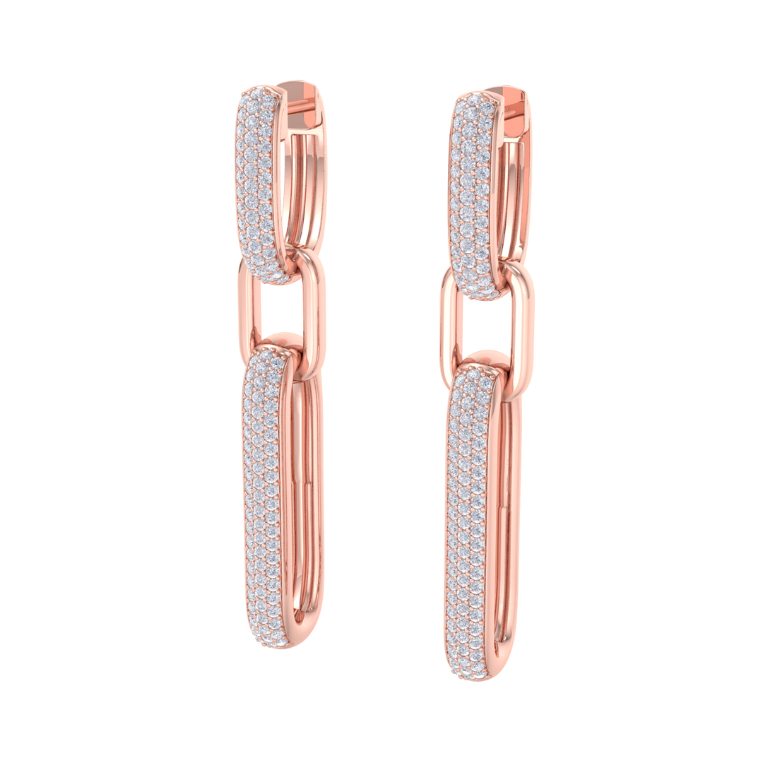 Chunky diamond chain link earrings in rose gold with white diamonds of 0.87 ct in weight