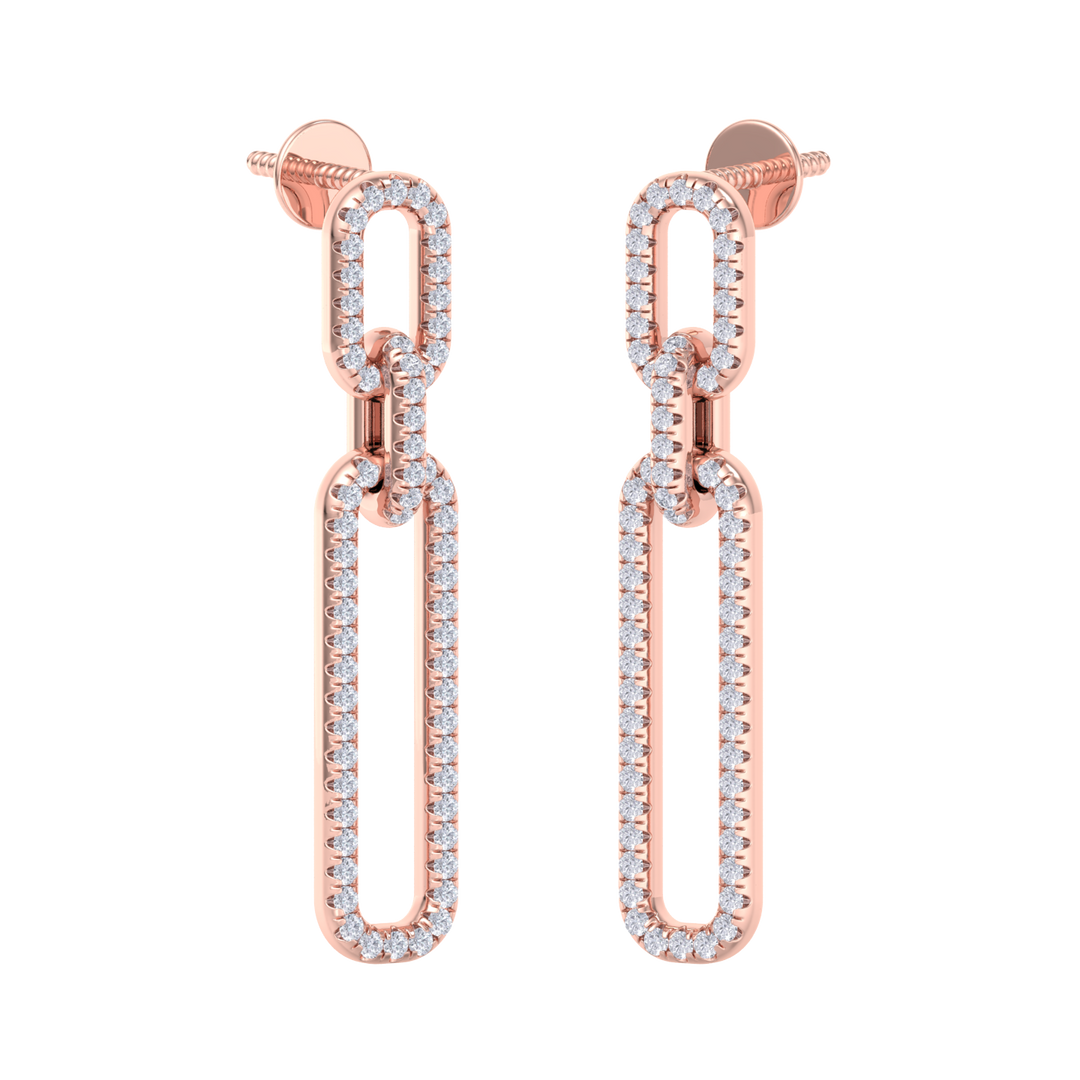 Diamond chain link earrings in yellow gold with white diamonds of 0.50 ct in weight