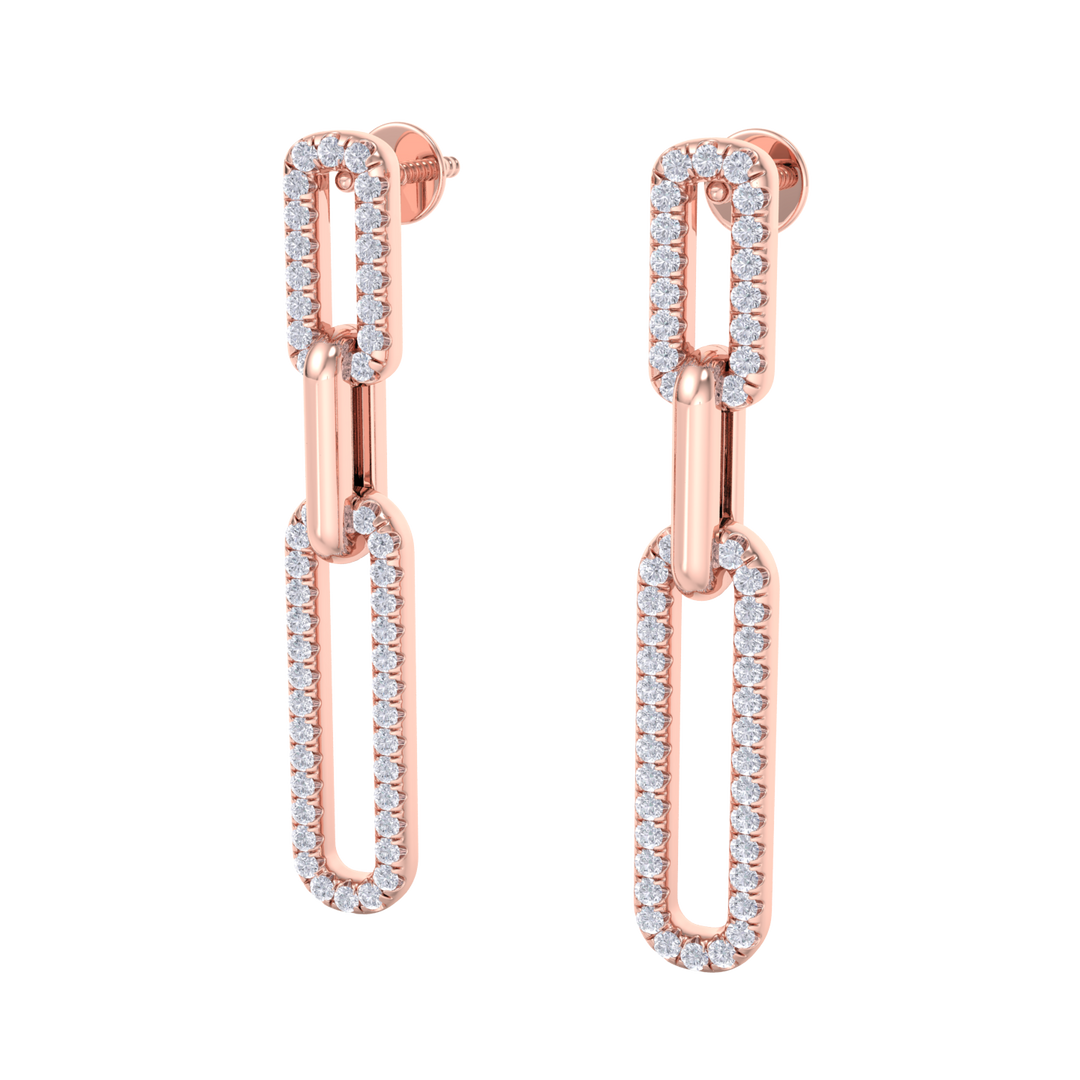 Diamond chain link earrings in yellow gold with white diamonds of 0.40 ct in weight