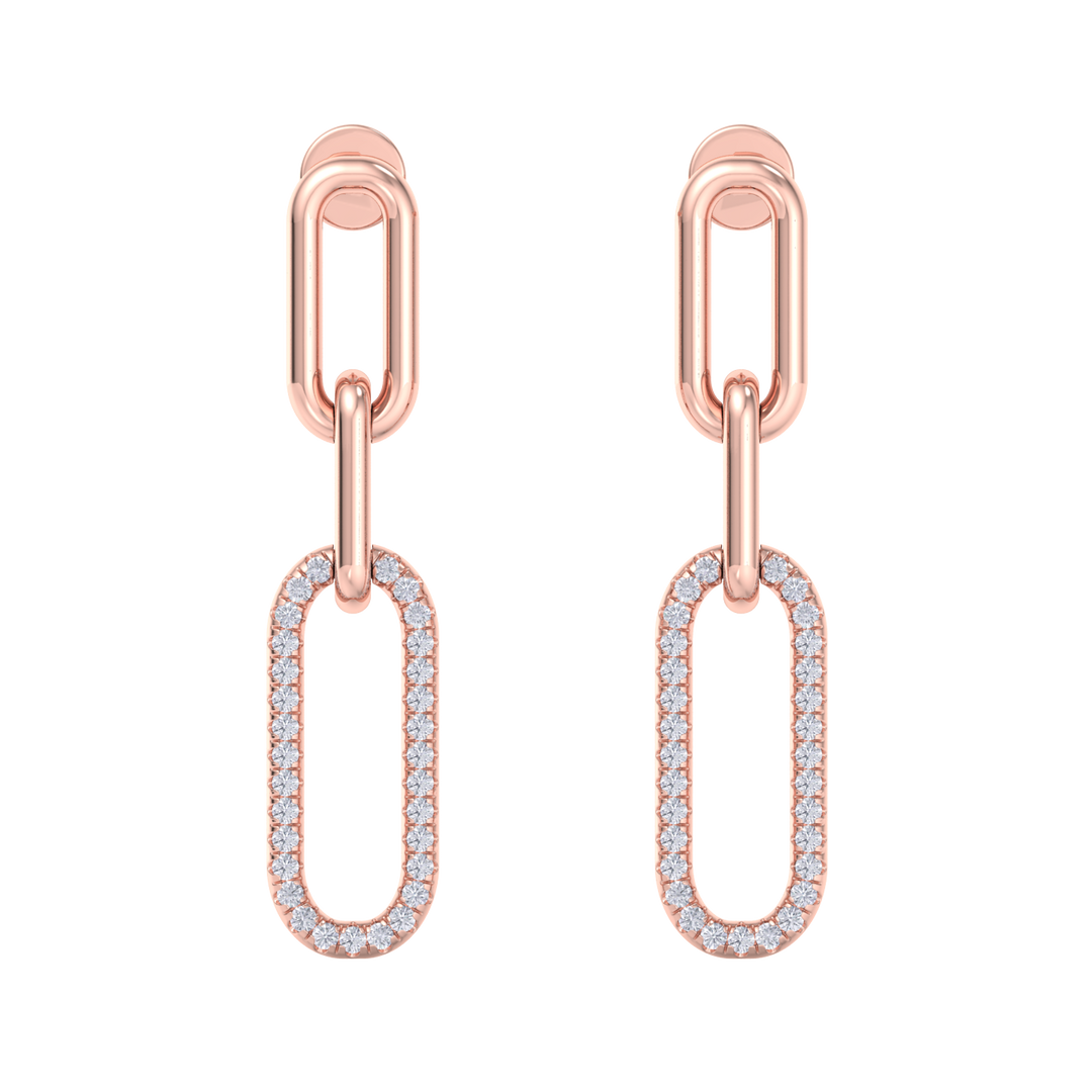 Diamond chain link earrings in yellow gold with white diamonds of 0.25 ct in weight