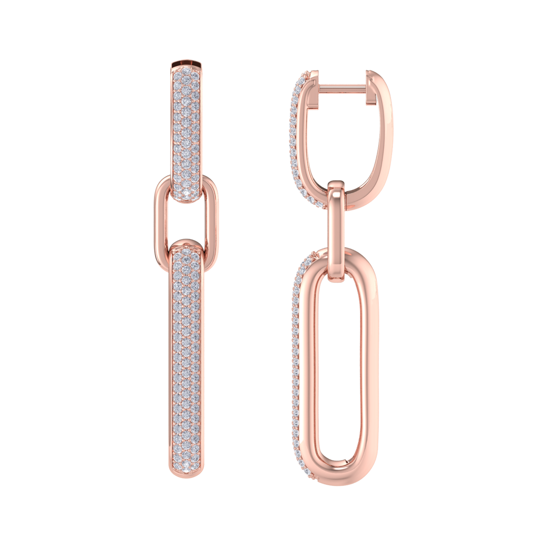 Chunky diamond chain link earrings in rose gold with white diamonds of 0.87 ct in weight