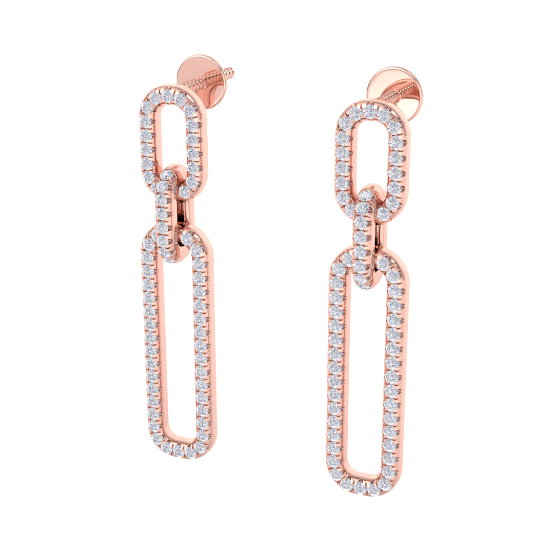 Diamond chain link earrings in yellow gold with white diamonds of 0.50 ct in weight