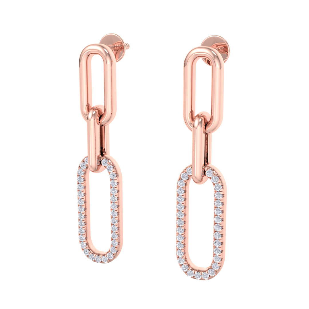 Diamond chain link earrings in rose gold with white diamonds of 0.25 ct in weight