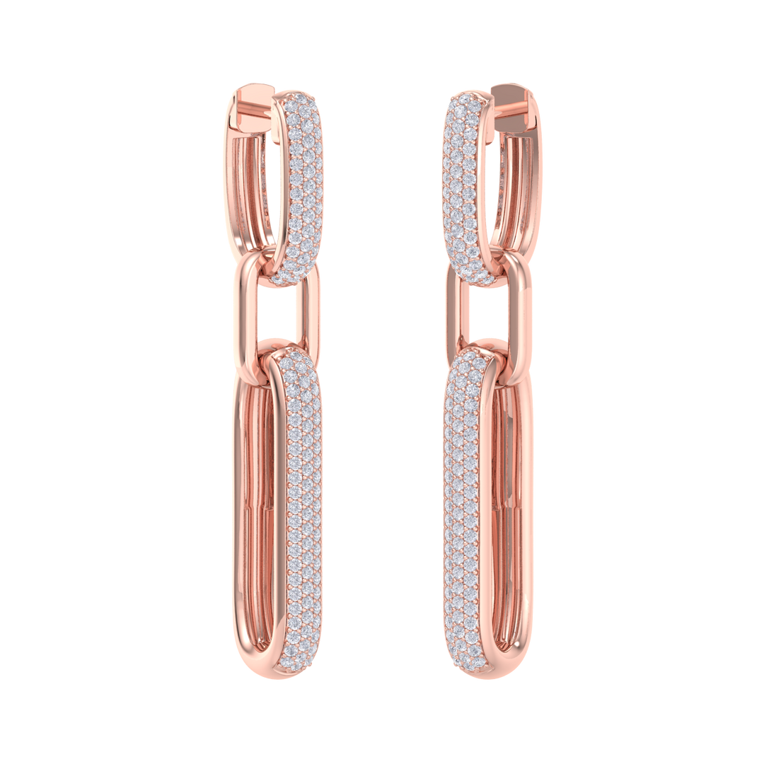 Chunky diamond chain link earrings in white gold with white diamonds of 0.87 ct in weight