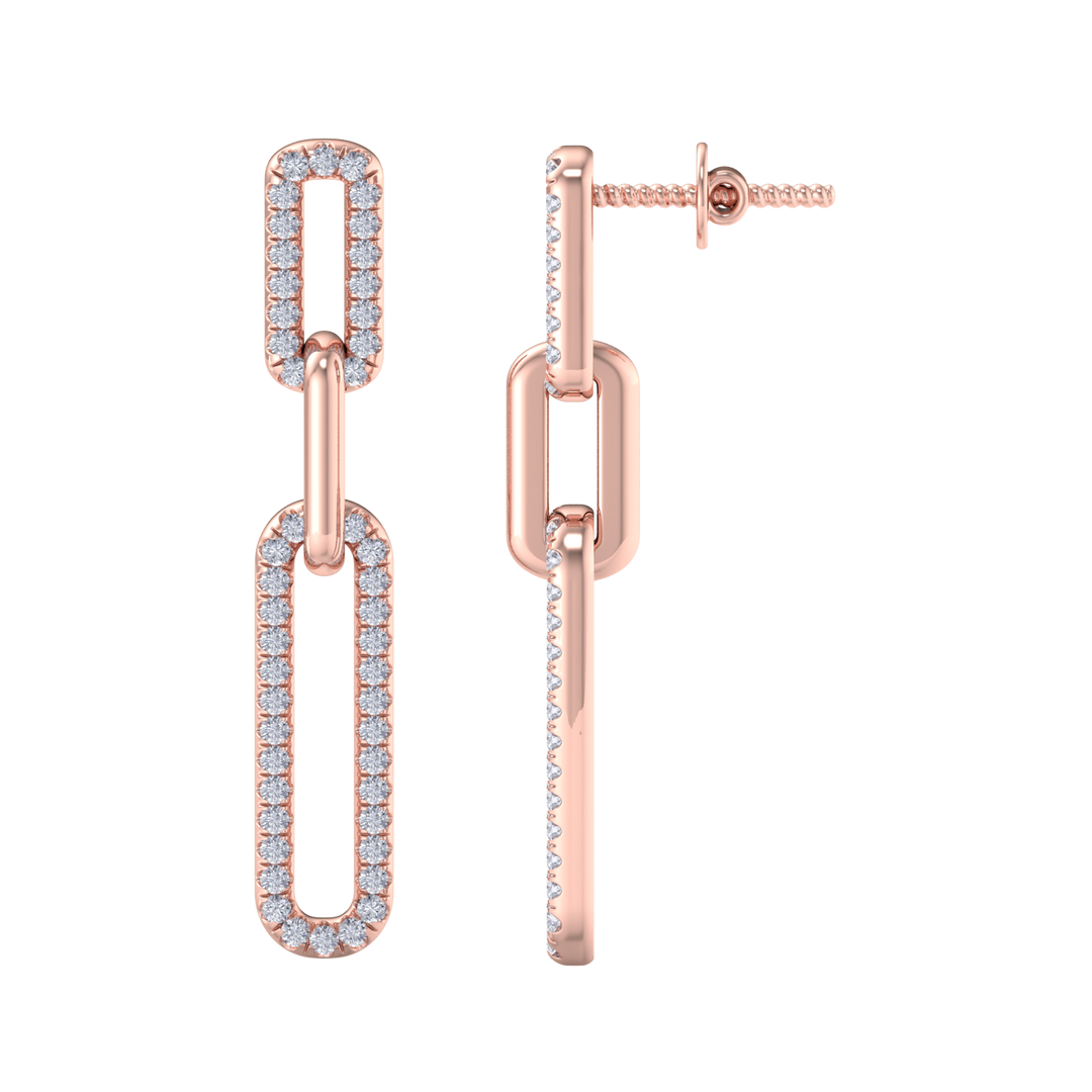 Diamond chain link earrings in yellow gold with white diamonds of 0.40 ct in weight