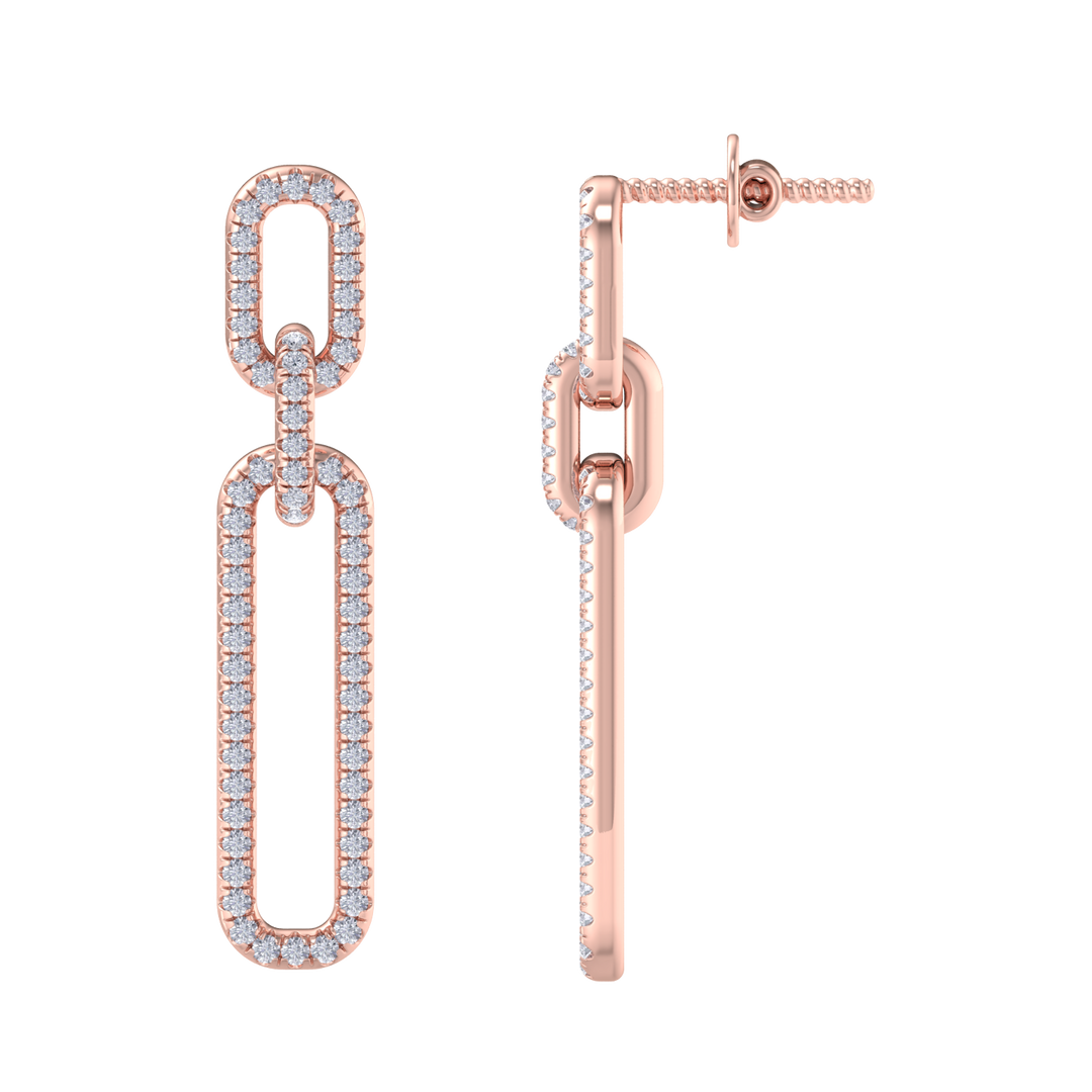 Diamond chain link earrings in yellow gold with white diamonds of 0.50 ct in weight