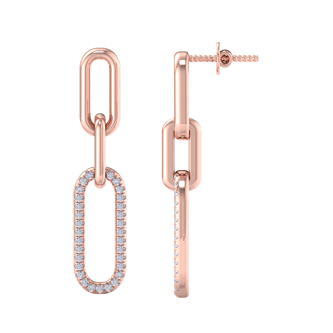 Diamond chain link earrings in white gold with white diamonds of 0.25 ct in weight