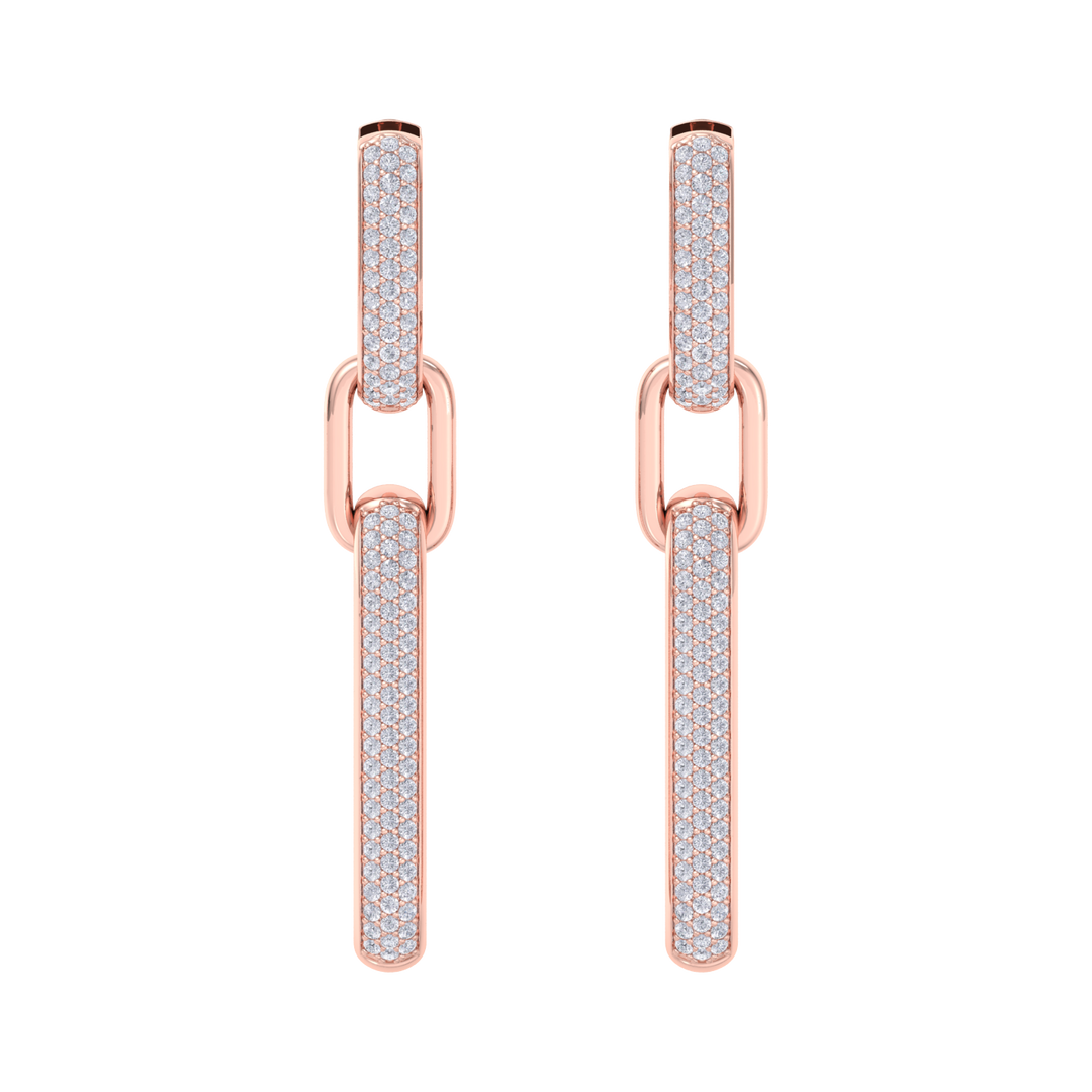 Chunky diamond chain link earrings in white gold with white diamonds of 0.87 ct in weight