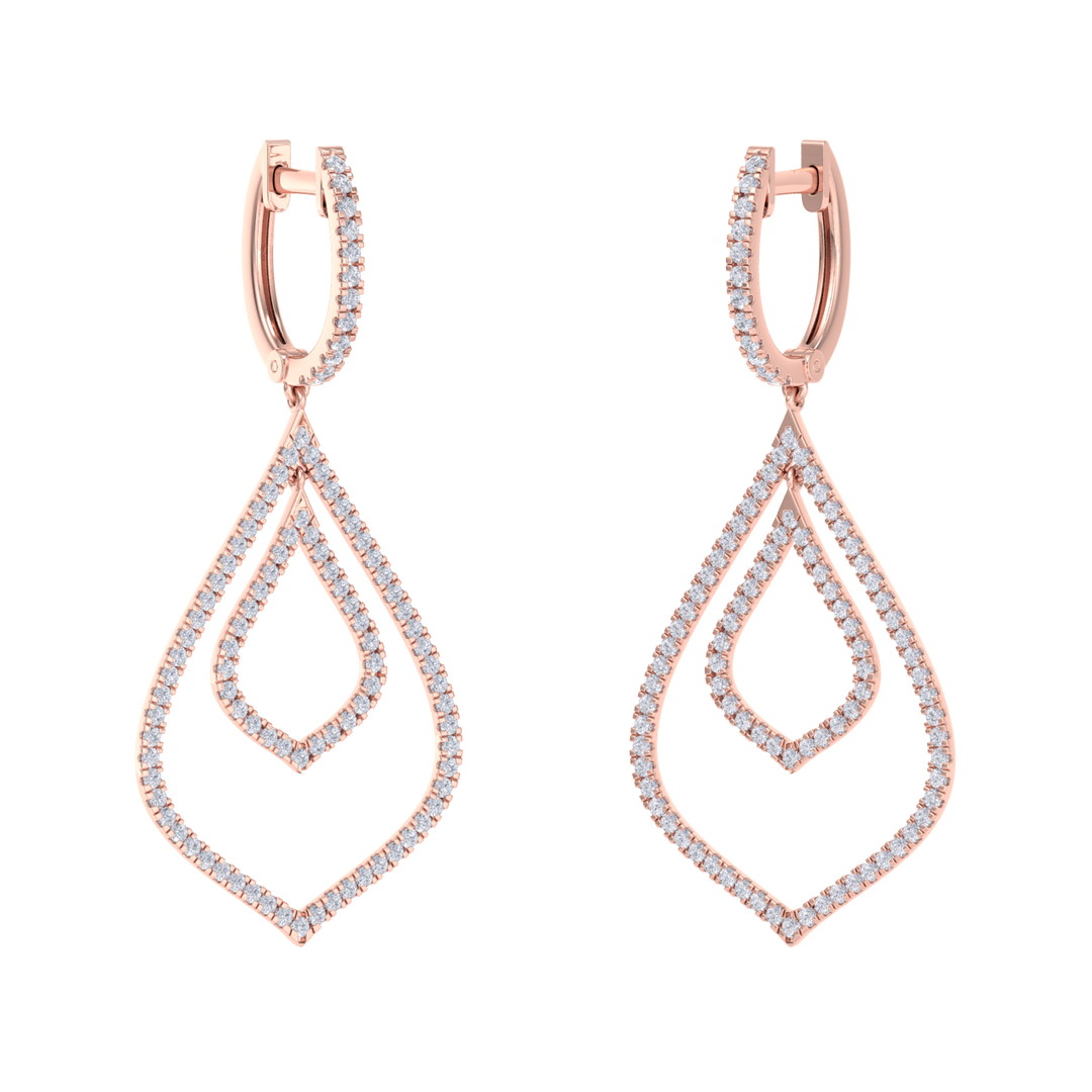 Chandelier earrings in rose gold with white diamonds of 1.79 ct in weight