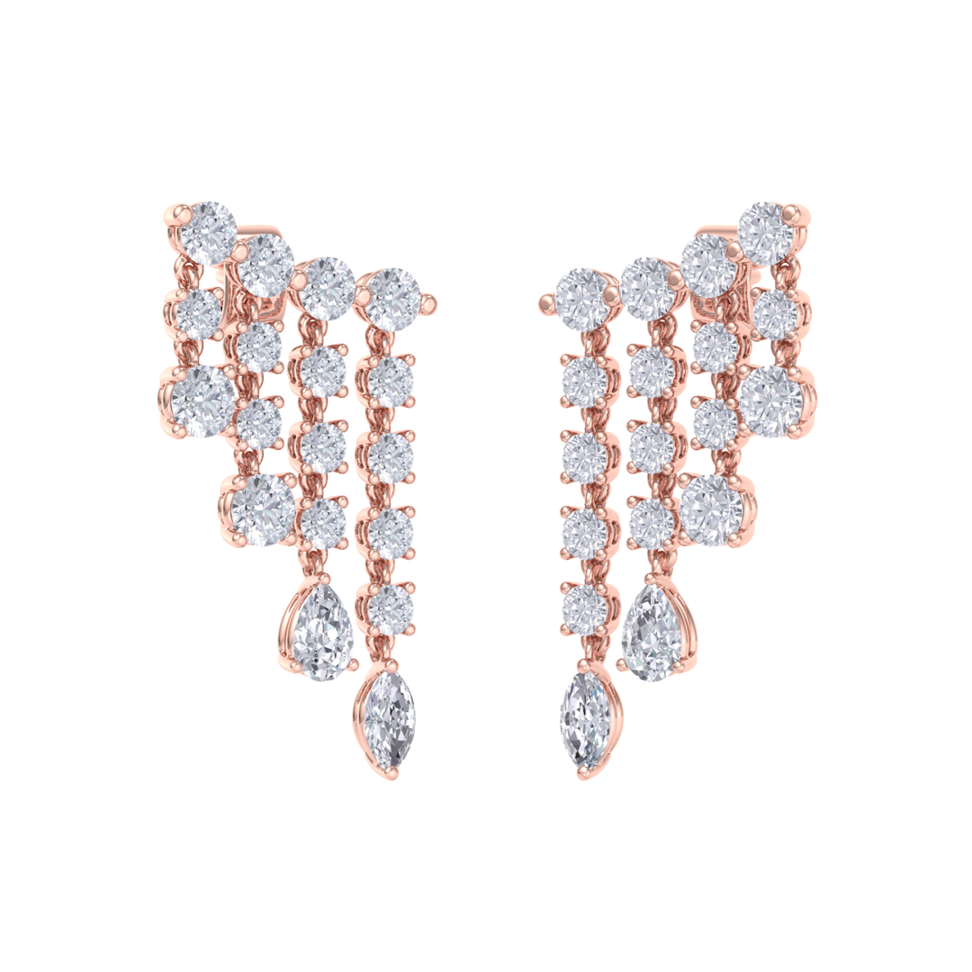 Climber dangle earrings in rose gold with white diamonds of 3.01 ct in weight
