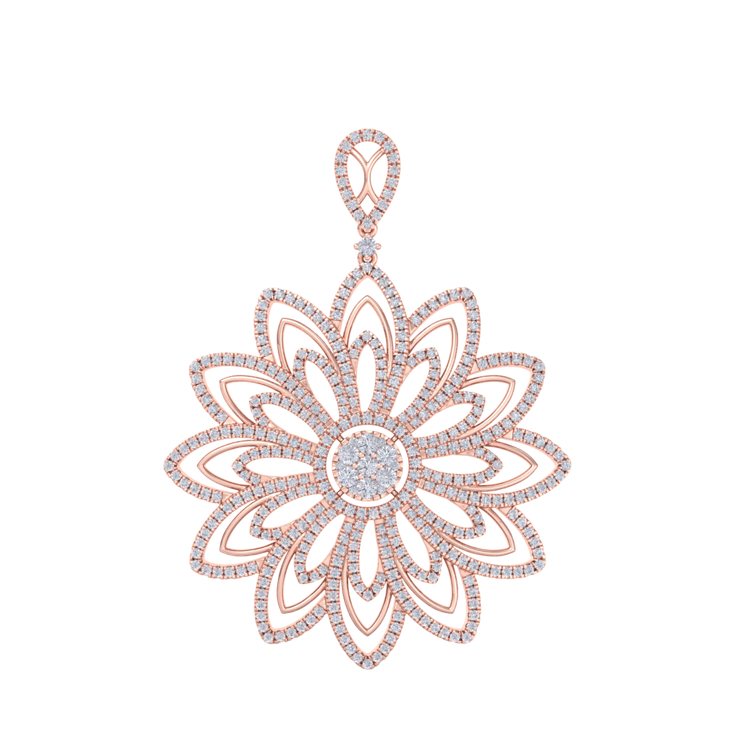 Diamond flower pendant in white gold with white diamonds of 3.35 ct in weight