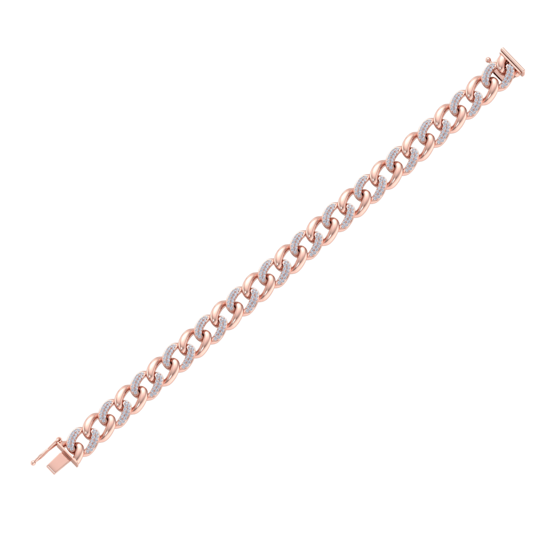 Diamond curb chain link bracelet in rose gold with white diamonds of 1.82 ct in weight