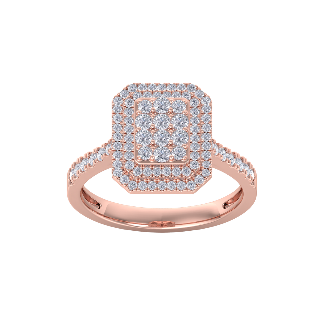 Cluster engagement ring in yellow gold with white diamonds of 0.64 ct in weight
