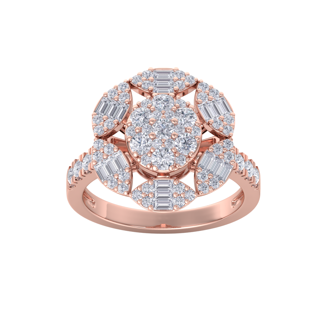 Diamond flower ring in rose gold with white diamonds of 1.52 ct in weight