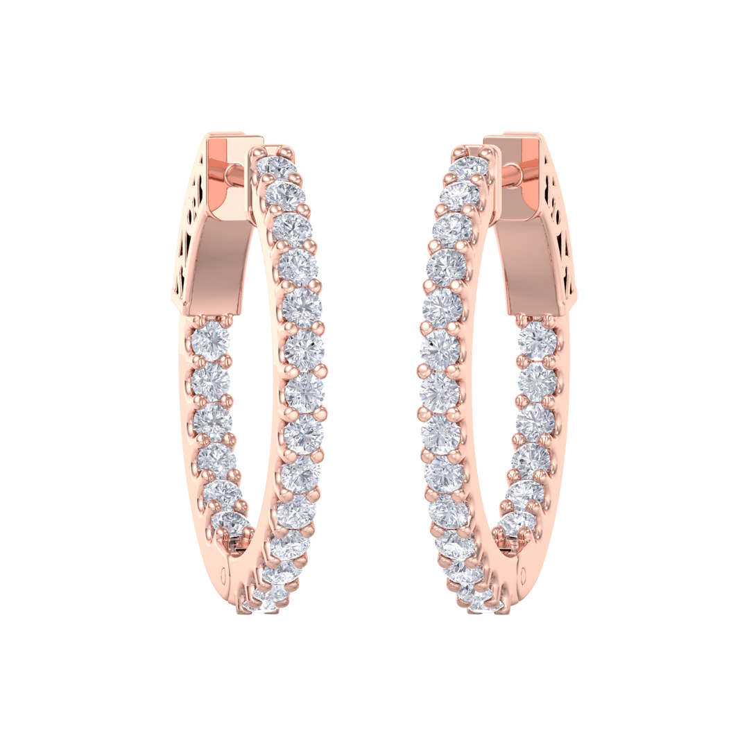 Diamond eternity hoop earrings in rose gold with white diamonds of 1.00 ct in weight