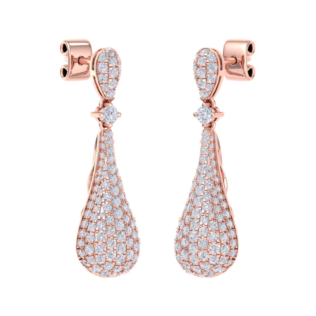 Diamond chandelier earrings in rose gold with white diamonds of 1.73 ct in weight