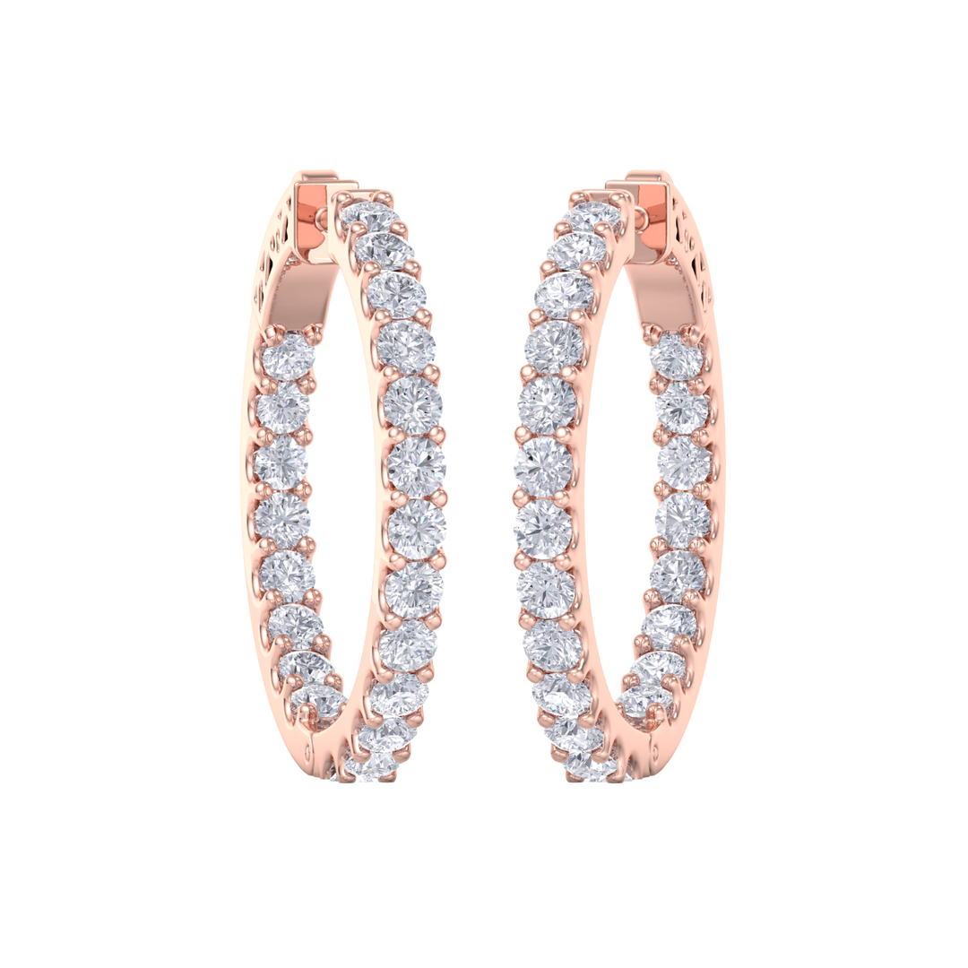 Diamond eternity hoop earrings in rose gold with white diamonds of 4.00 ct in weight