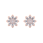 Load image into Gallery viewer, Small flower stud earrings in rose gold with white diamonds of 0.59 ct in weight