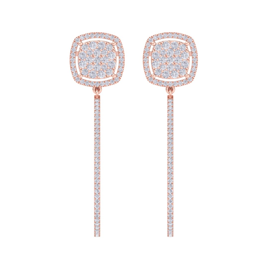 Dangle hoop earrings in white gold with white diamonds of 1.30 ct in weight