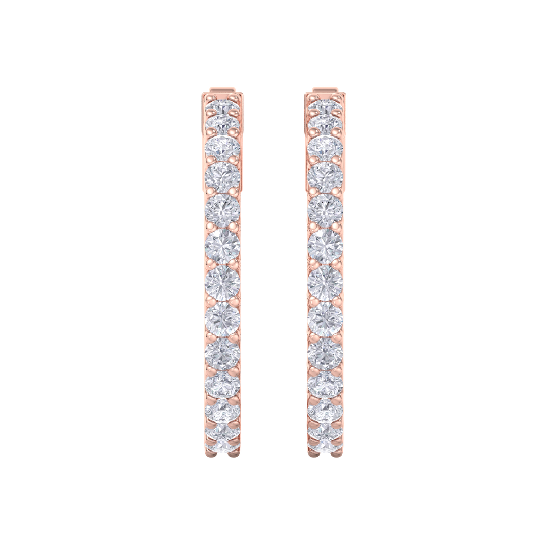 Diamond eternity hoop earrings in rose gold with white diamonds of 2.92 ct in weight