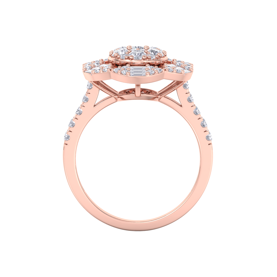 Diamond flower ring in rose gold with white diamonds of 1.52 ct in weight
