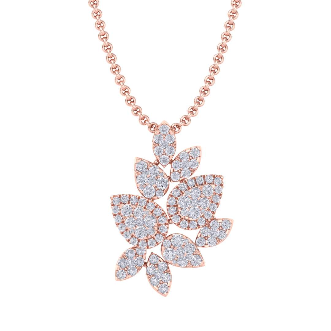 Diamond leaf pendant in rose gold with white diamonds of 2.31 ct in weight