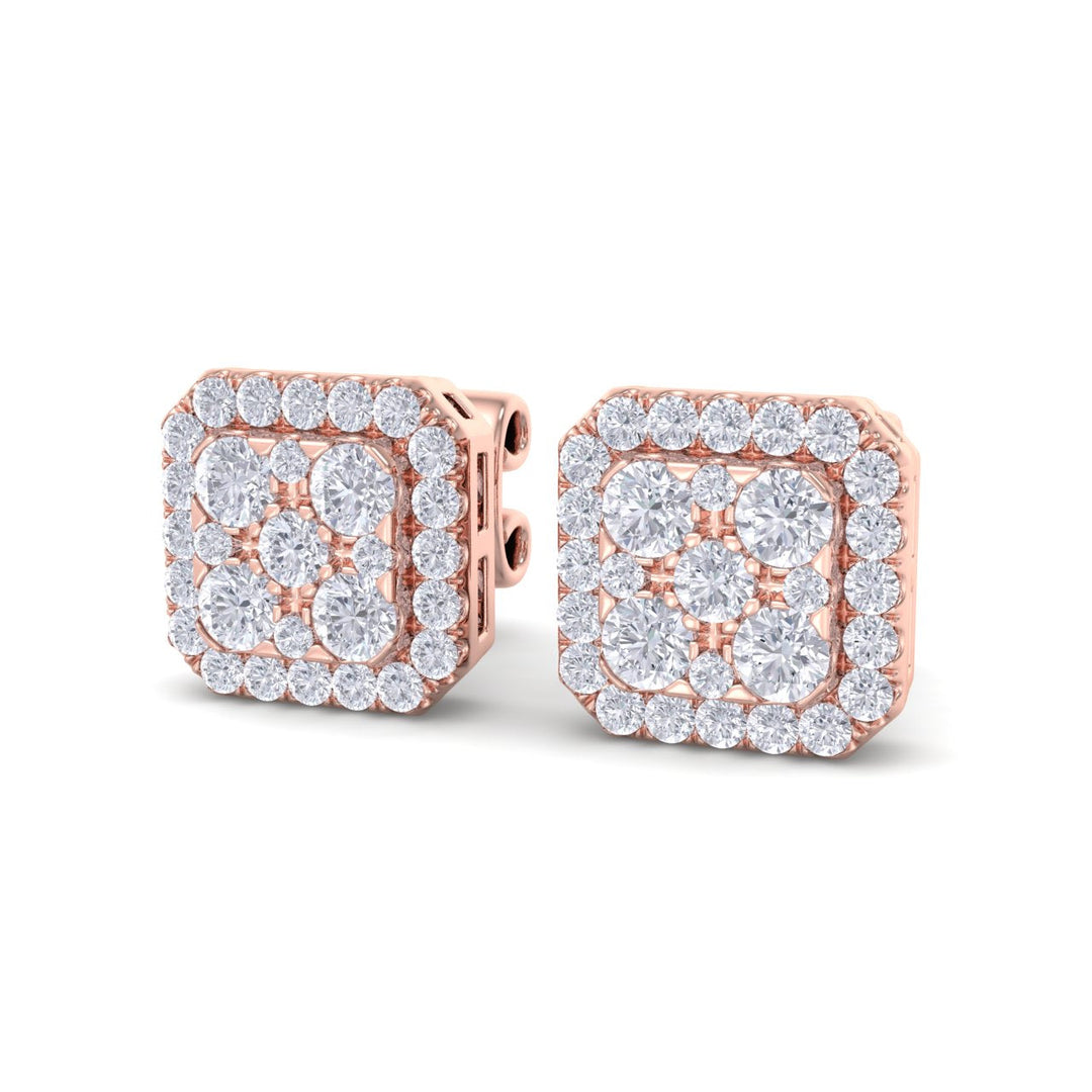 Classic Square stud earrings in yellow gold with white diamonds of 0.51 ct in weight
