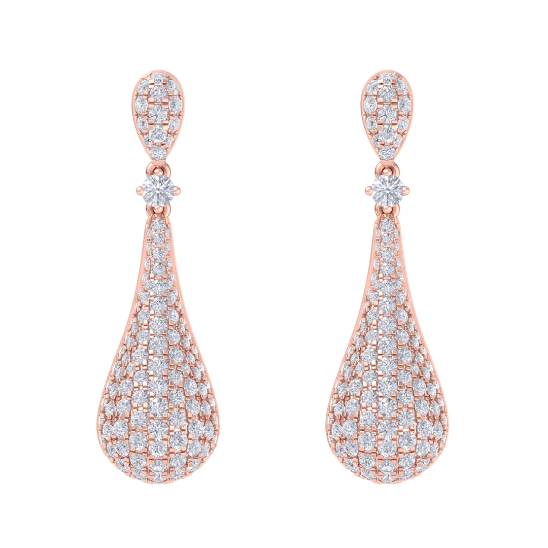 Diamond chandelier earrings in yellow gold with white diamonds of 1.73 ct in weight