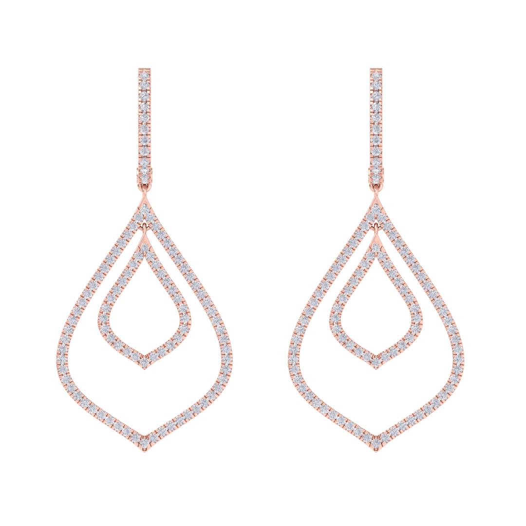 Chandelier earrings in rose gold with white diamonds of 1.79 ct in weight