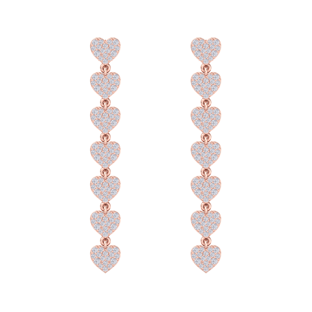 Dangle earrings with hearts in white gold with white diamonds of 1.78 ct in weight