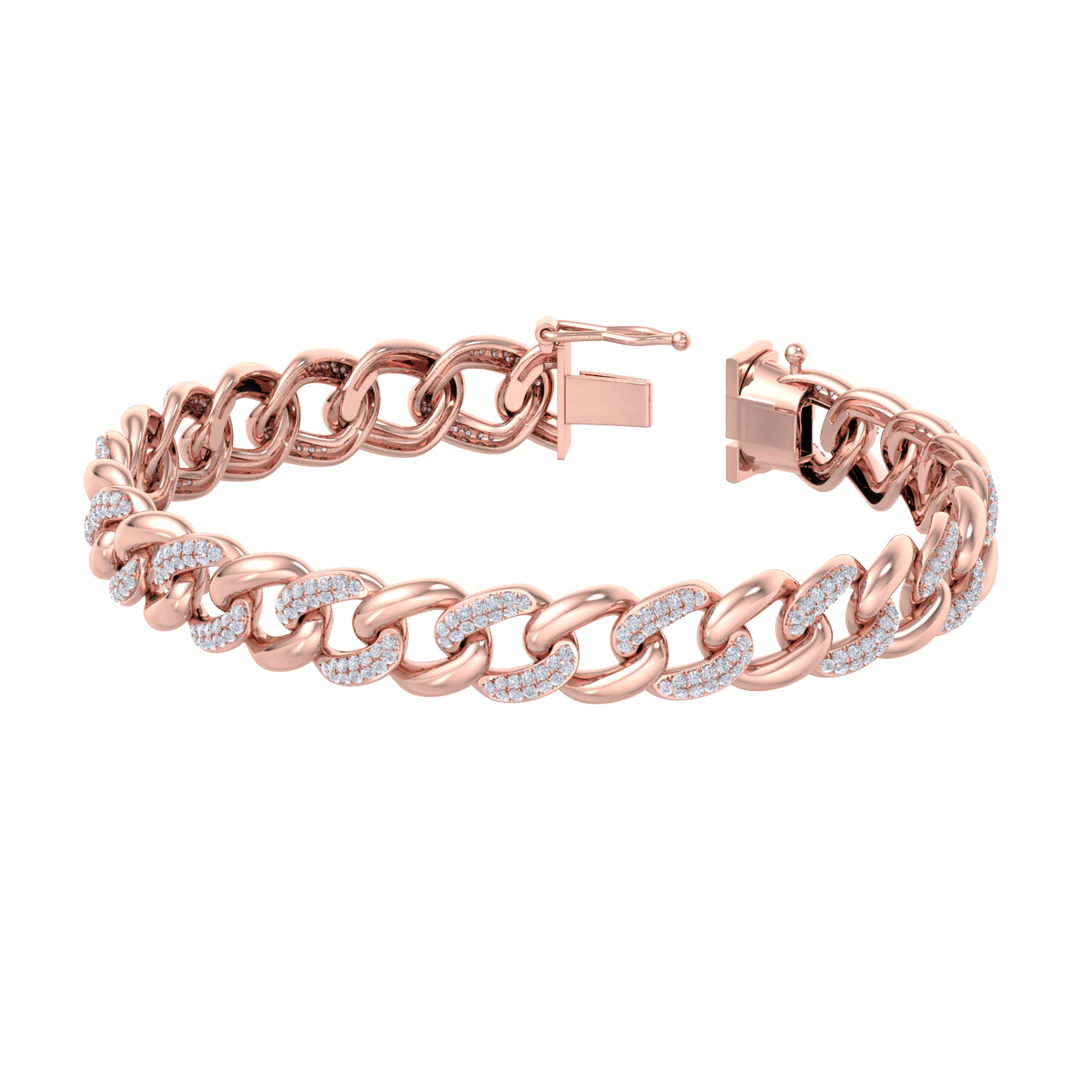 Diamond curb chain link bracelet in rose gold with white diamonds of 1.82 ct in weight
