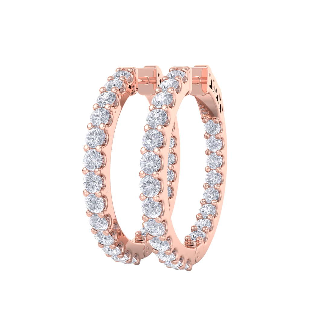 Diamond eternity hoop earrings in yellow gold with white diamonds of 2.92 ct in weight