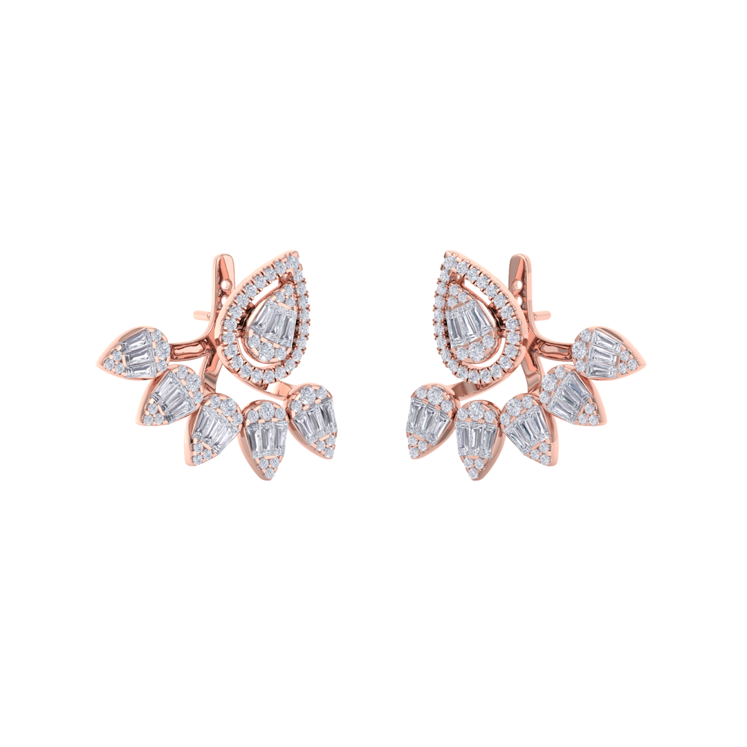 Pear duo earrings in yellow gold with white diamonds of 1.85 ct in weight