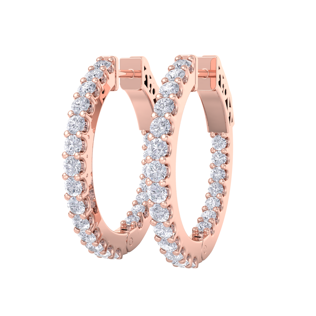 Diamond eternity hoop earrings in rose gold with white diamonds of 1.50 ct in weight