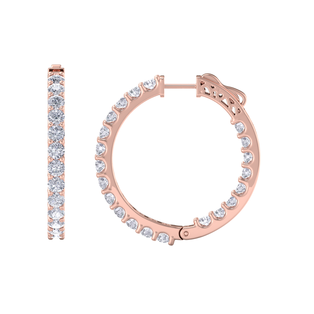 Diamond eternity hoop earrings in yellow gold with white diamonds of 4.82 ct in weight