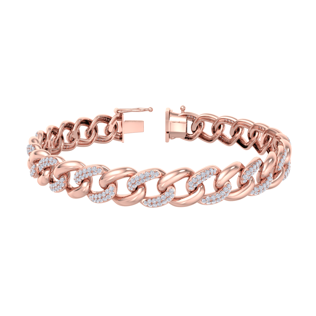Diamond curb chain link bracelet in white gold with white diamonds of 1.82 ct in weight