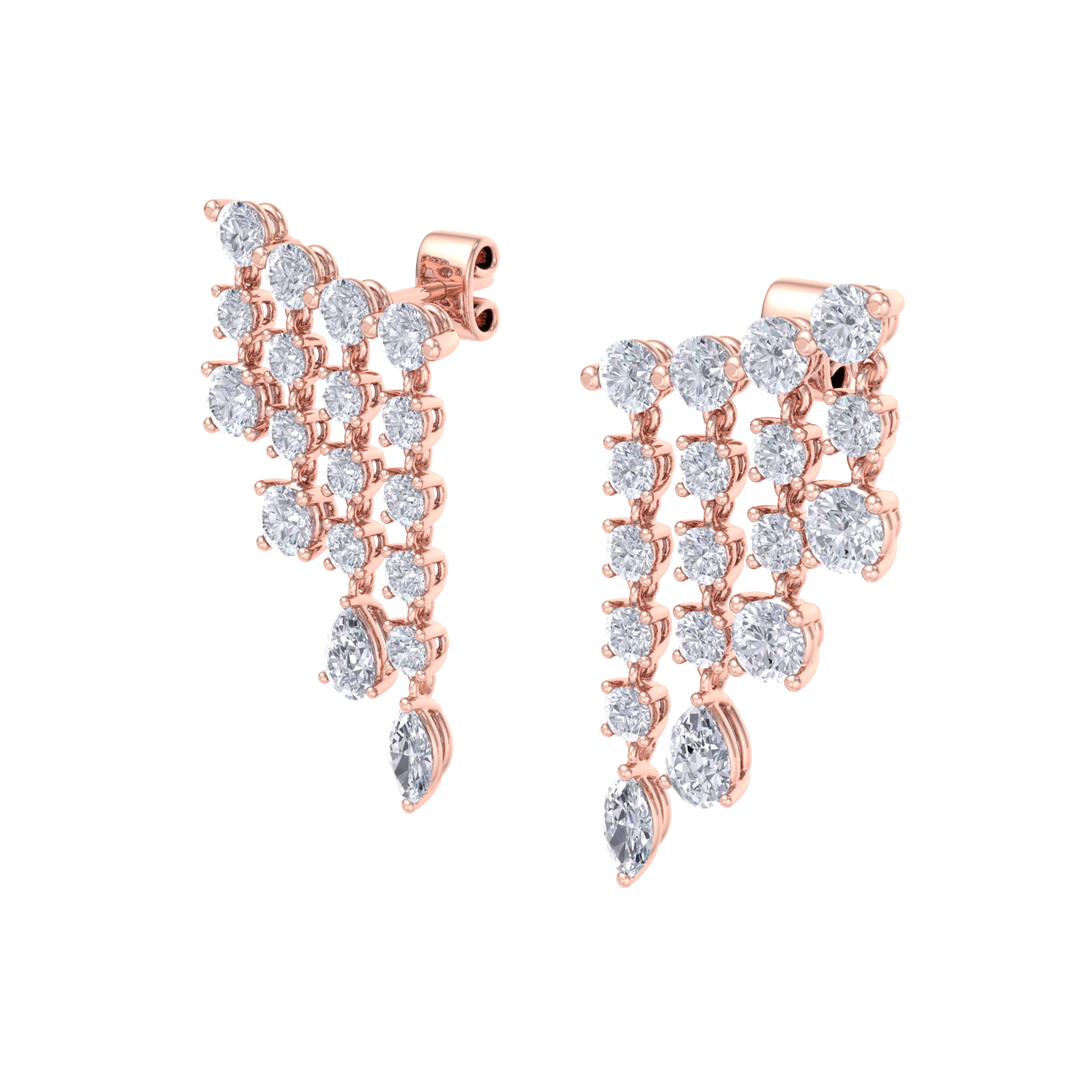 Climber dangle earrings in rose gold with white diamonds of 3.01 ct in weight