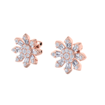 Load image into Gallery viewer, Small flower stud earrings in rose gold with white diamonds of 0.59 ct in weight