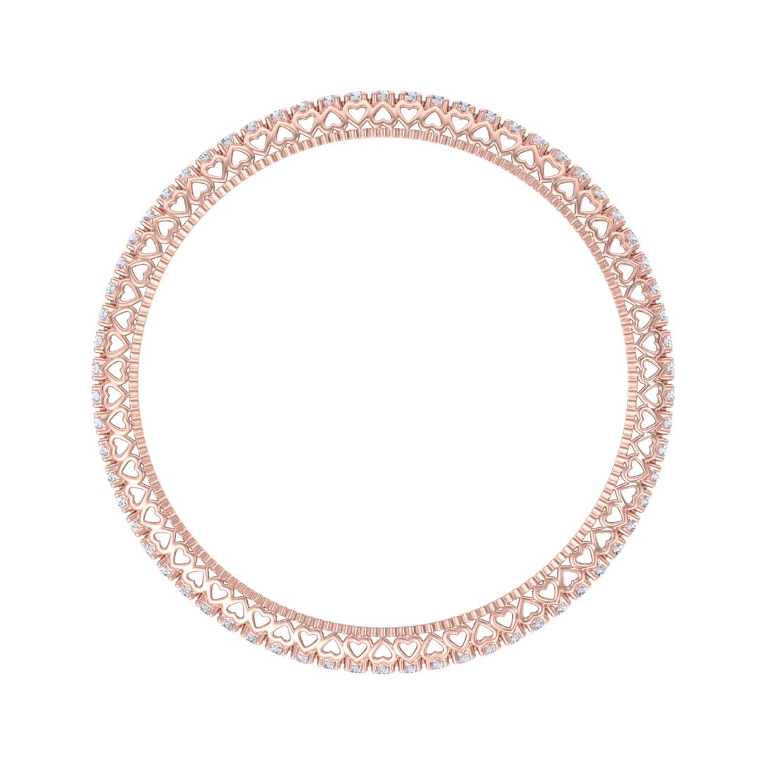 Classic diamond bangle with hearts in rose gold with white diamonds of 13.60 ct in weight