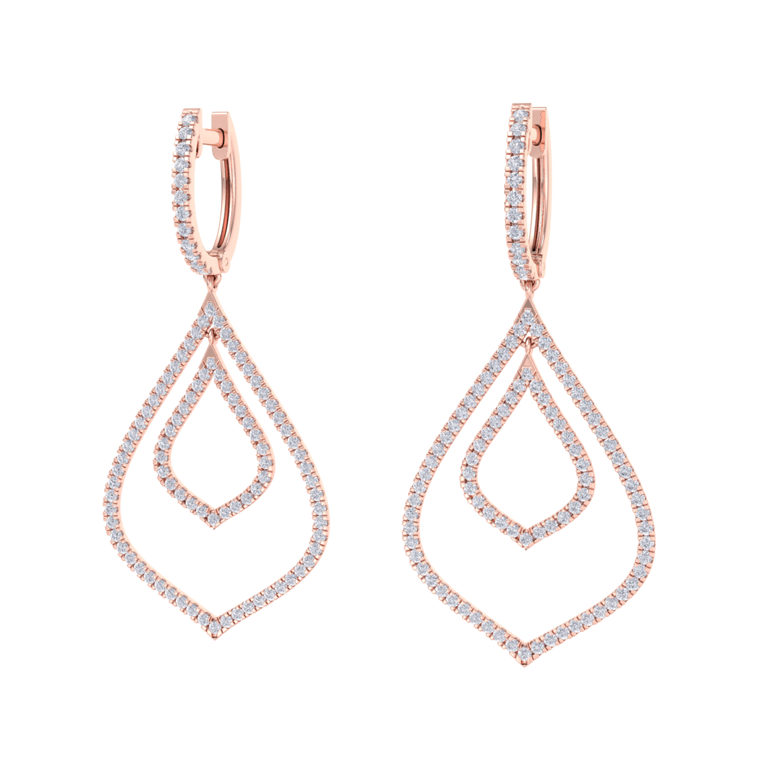 Chandelier earrings in rose gold with white diamonds of 1.79 ct in weight