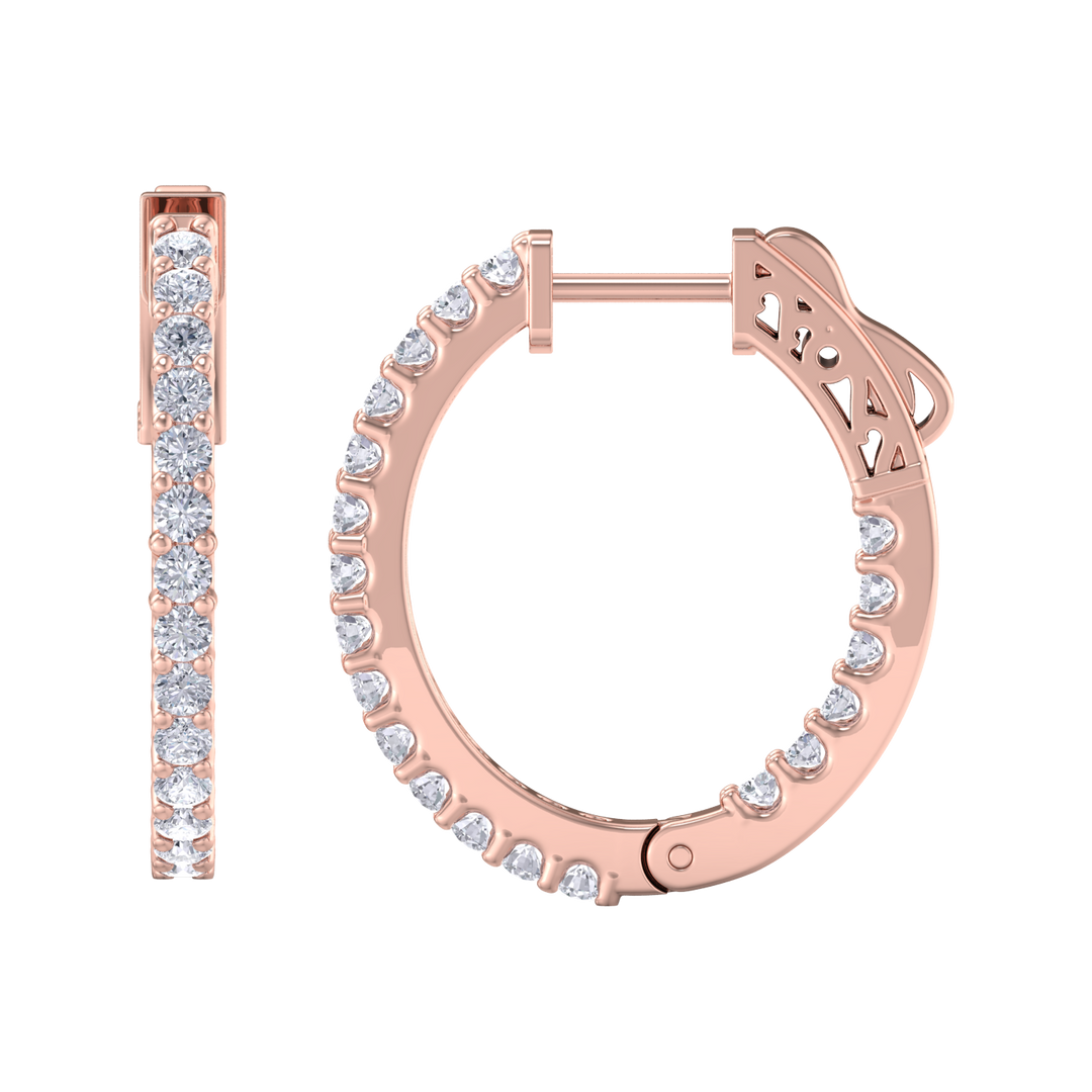 Diamond eternity hoop earrings in rose gold with white diamonds of 1.00 ct in weight