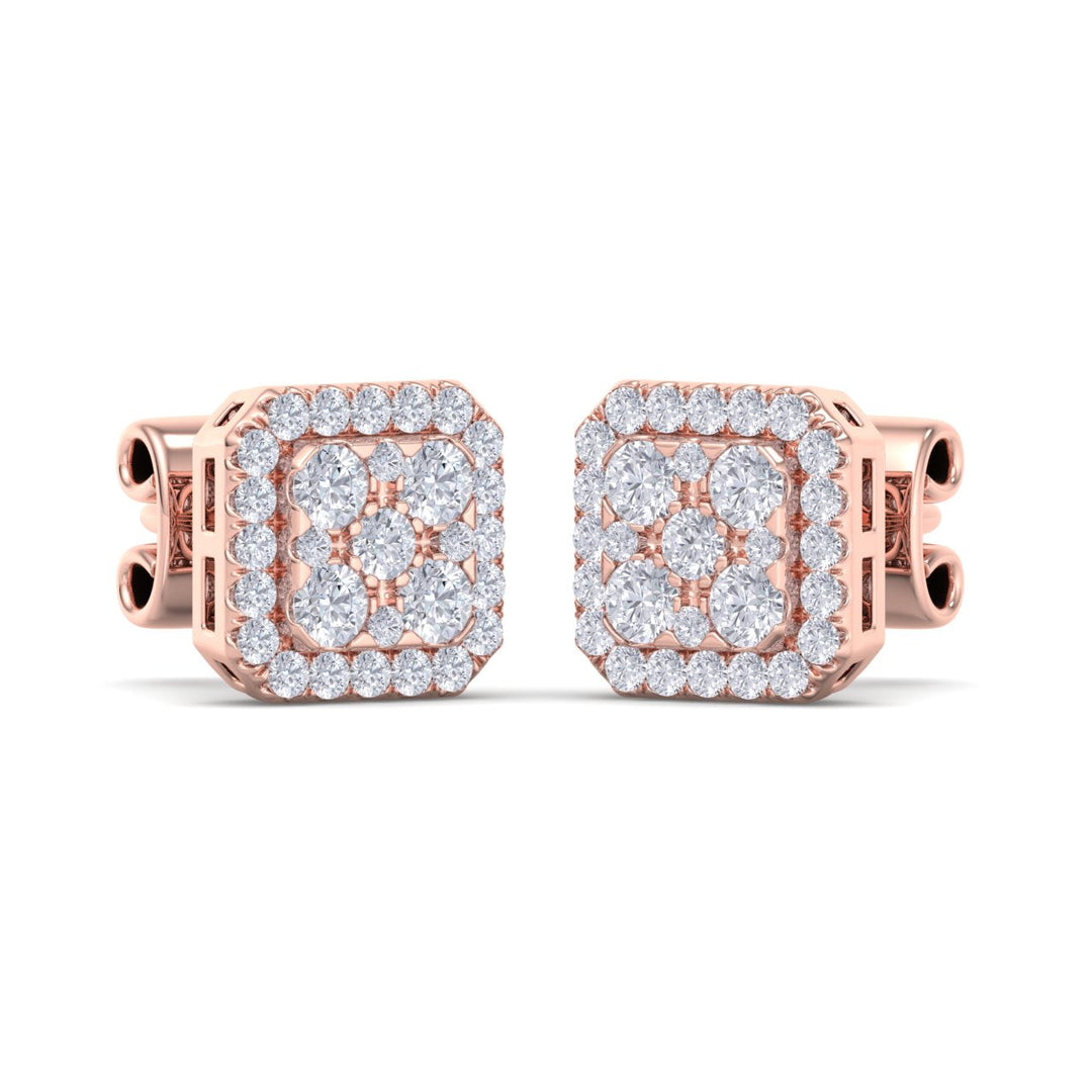 Classic Square stud earrings in yellow gold with white diamonds of 0.51 ct in weight