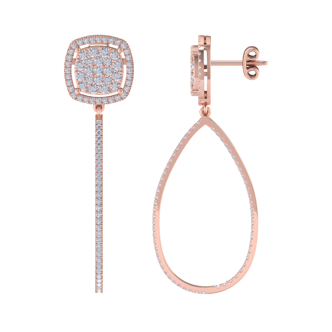 Dangle hoop earrings in white gold with white diamonds of 1.30 ct in weight