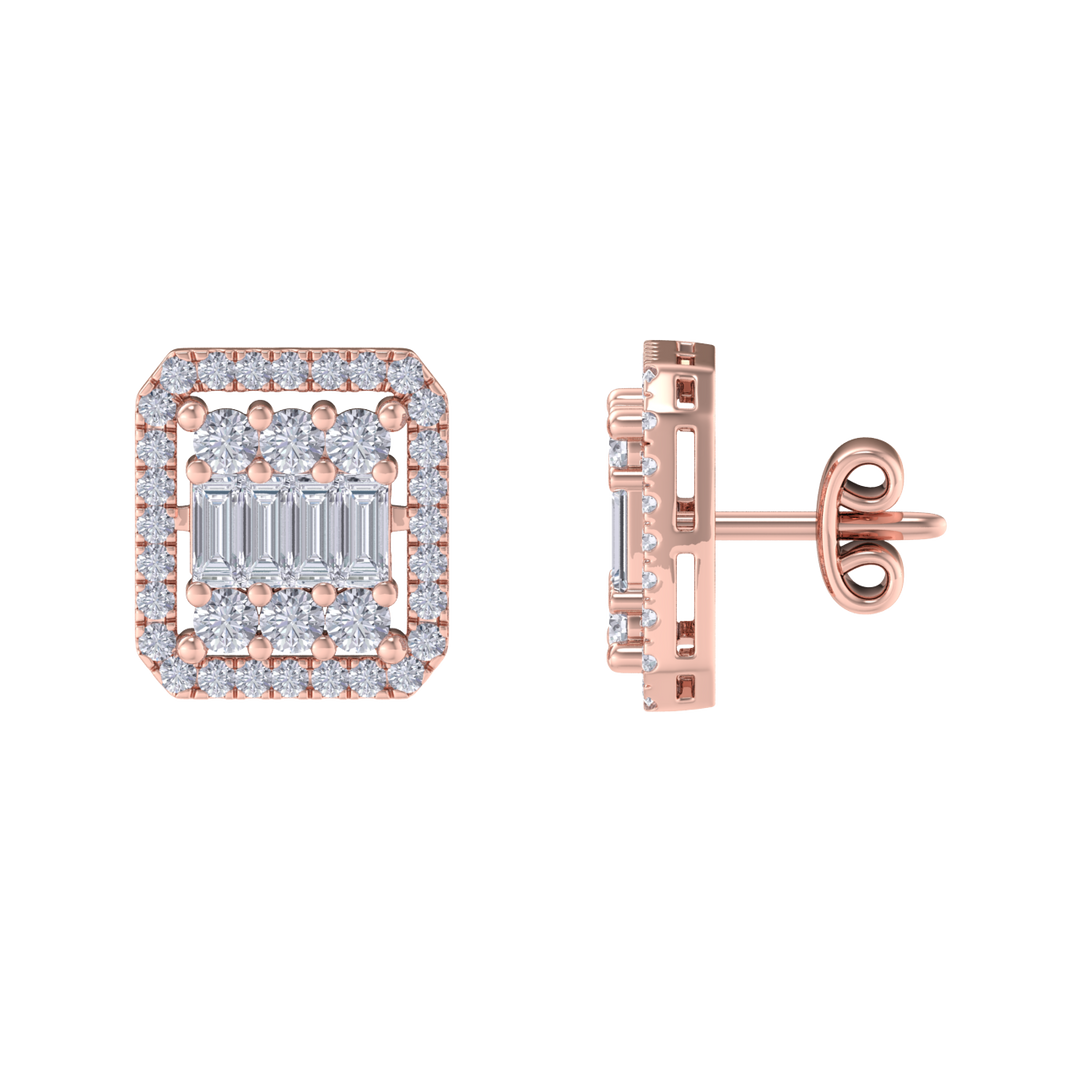 Square earrings in white gold with baguette white diamonds of 0.89 ct in weight