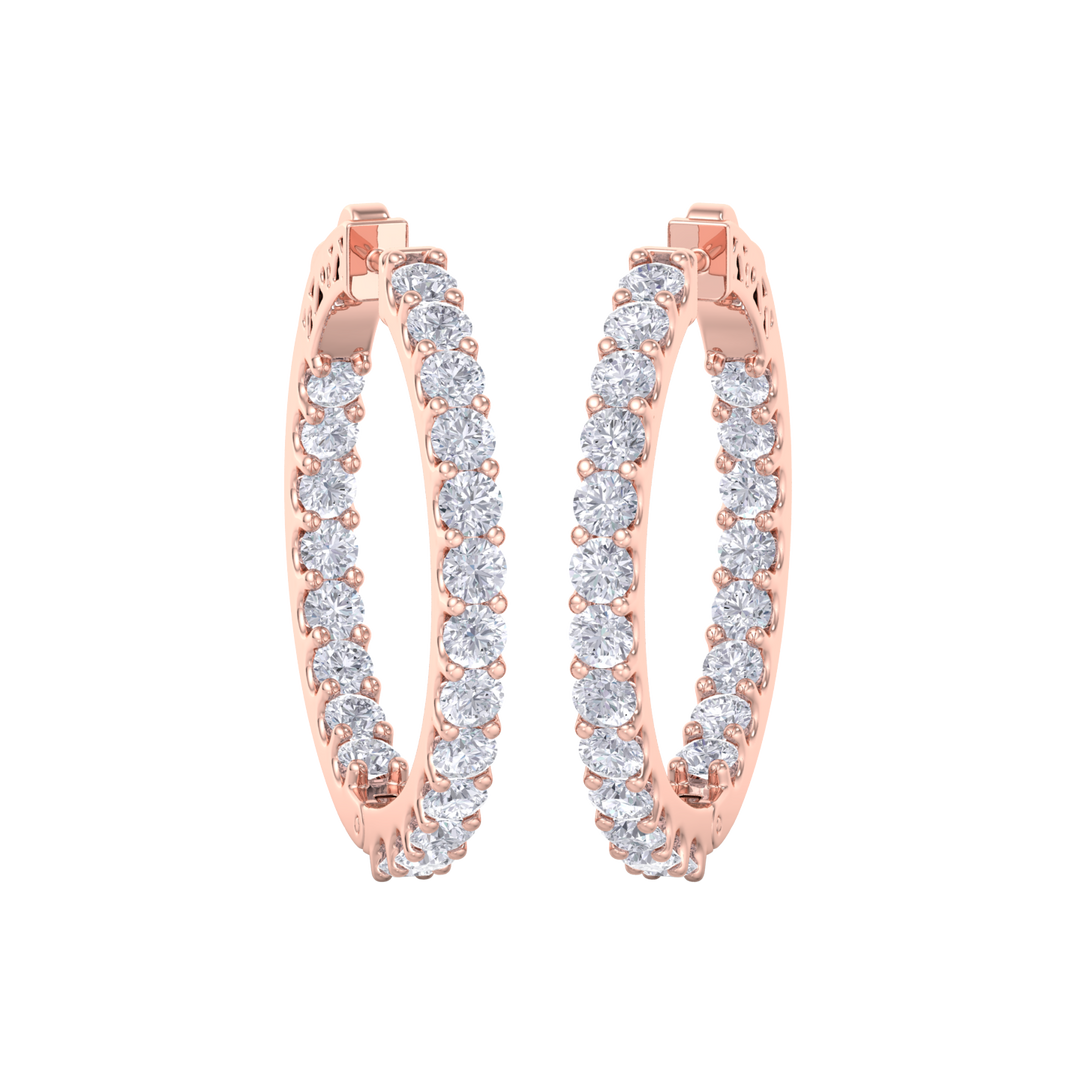 Diamond eternity hoop earrings in rose gold with white diamonds of 4.82 ct in weight