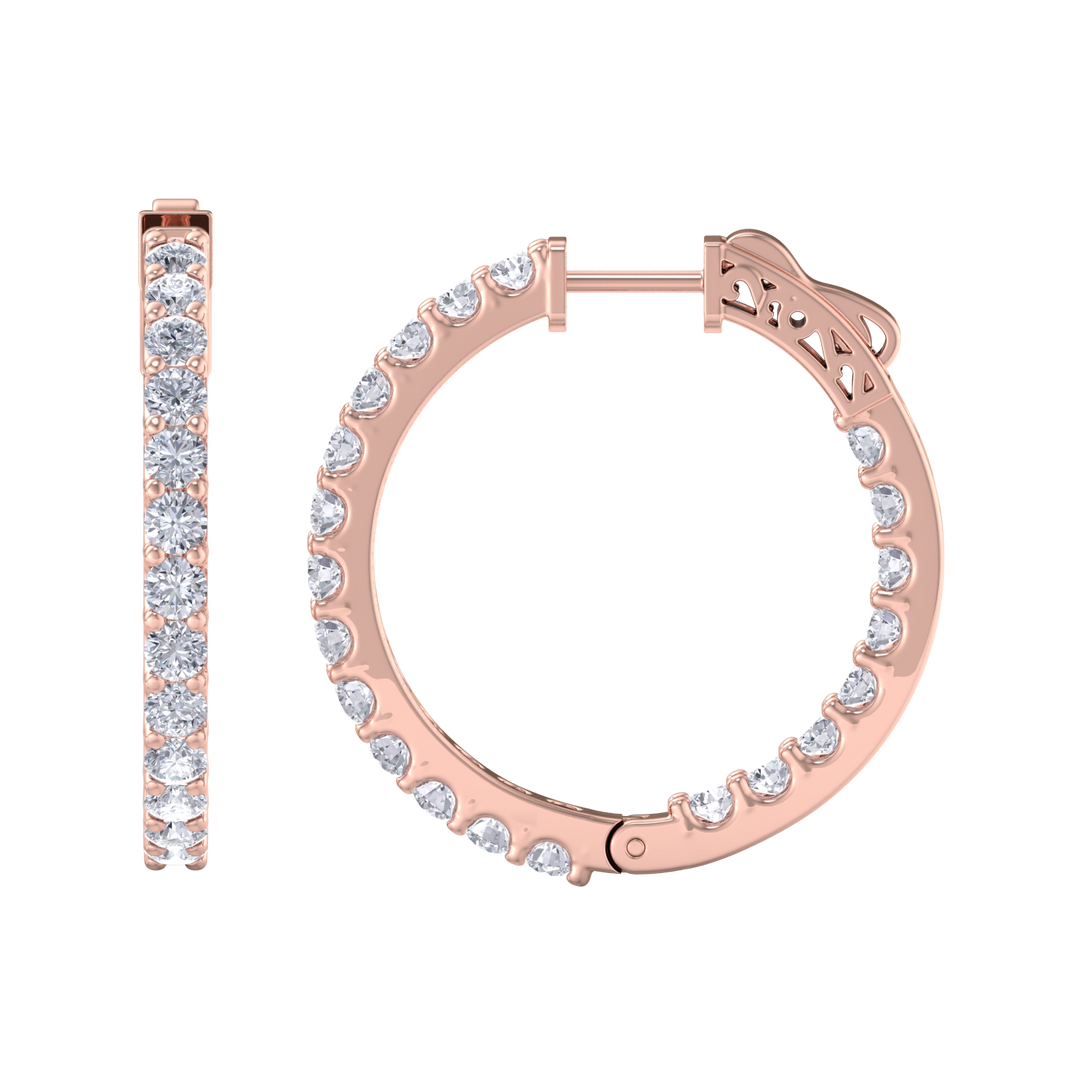 Diamond eternity hoop earrings in rose gold with white diamonds of 2.92 ct in weight