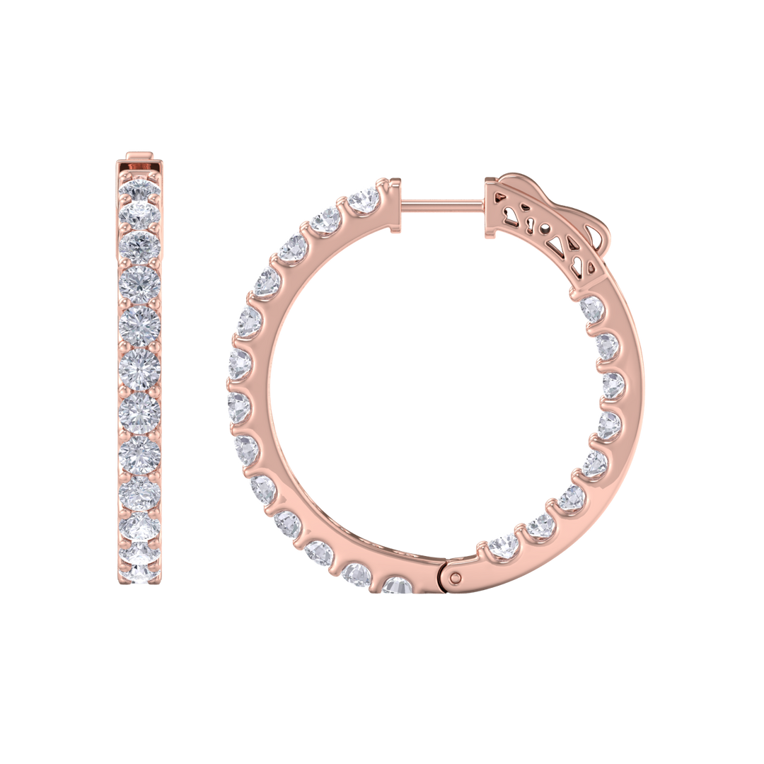 Diamond eternity hoop earrings in rose gold with white diamonds of 4.00 ct in weight