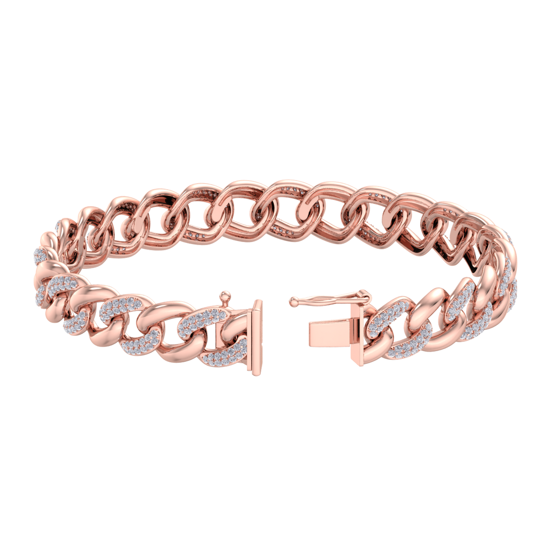 Diamond curb chain link bracelet in white gold with white diamonds of 1.82 ct in weight